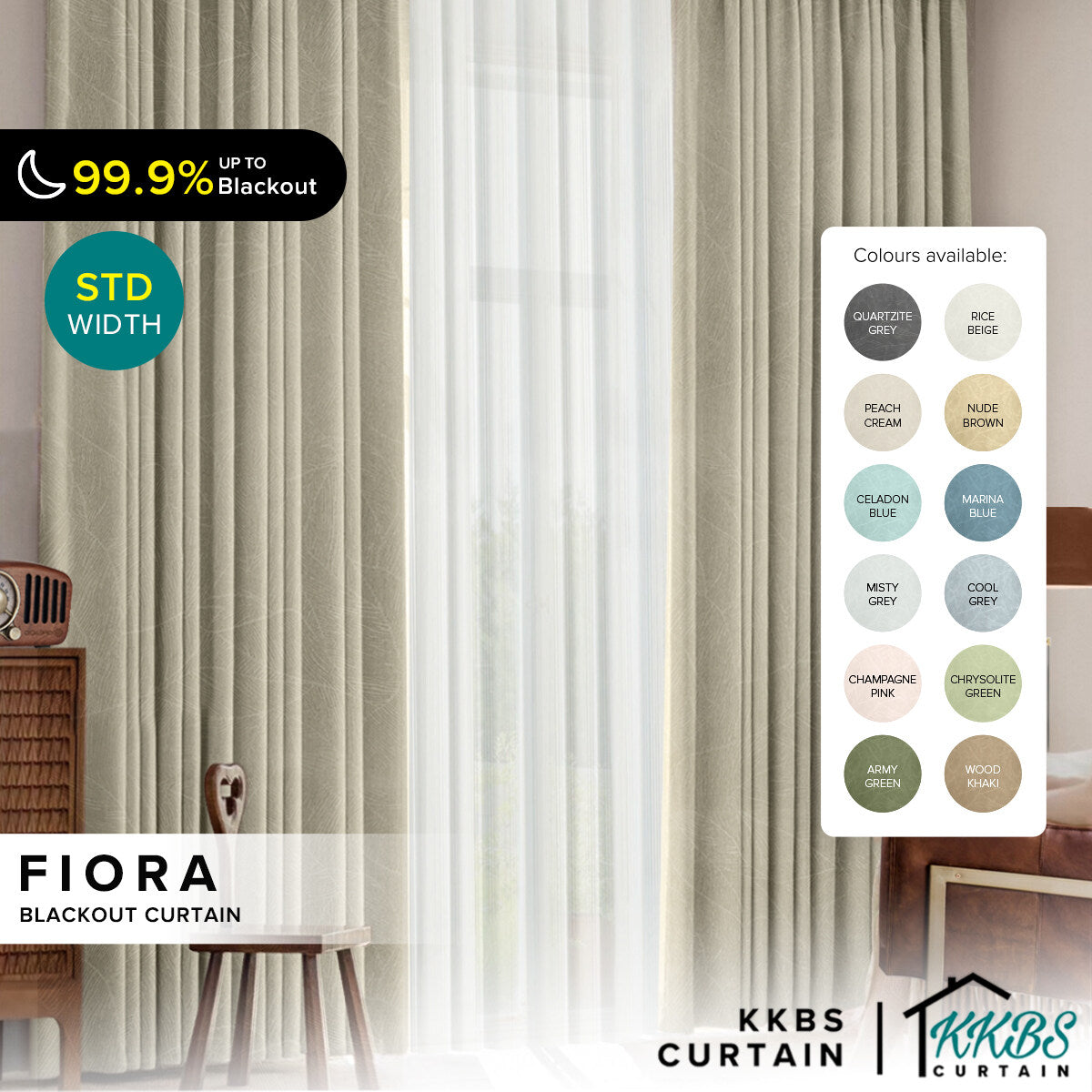 Fiora 98-99.9% Blackout Curtain Ready Made Standard Width