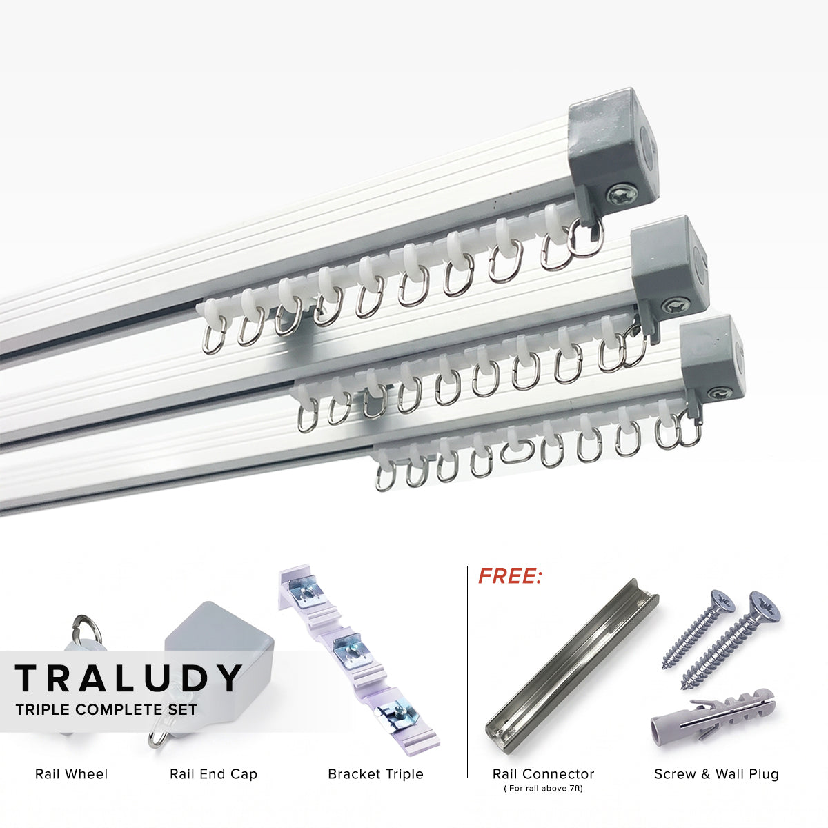 Traludy Aluminium Curtain Rail/ Track Triple Complete Set