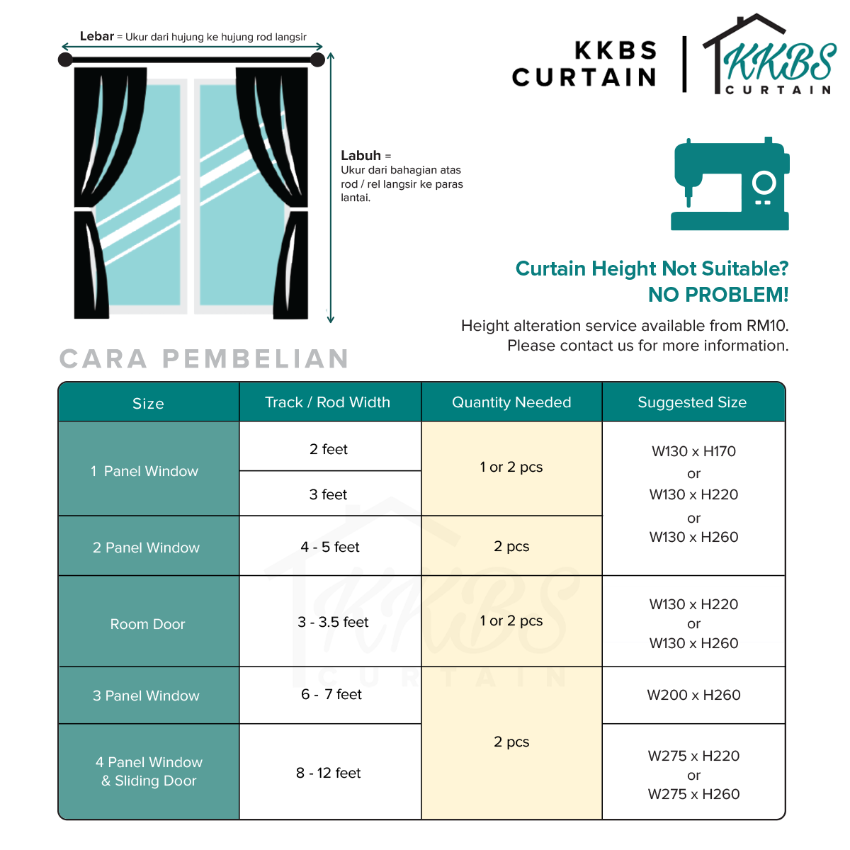 Neluna Langsir Semi Blackout Siap Jahit Lebar Tambahan