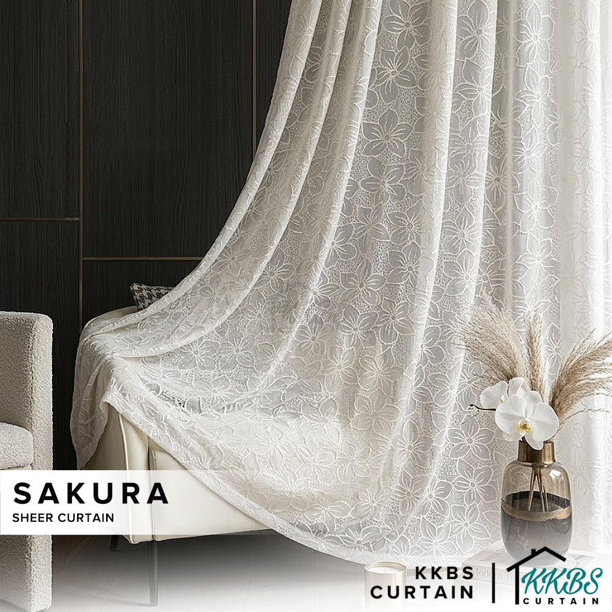 Sakura Sheer Curtain / Net Curtain Ready Made French Pleat Hook & Ring Eyelet