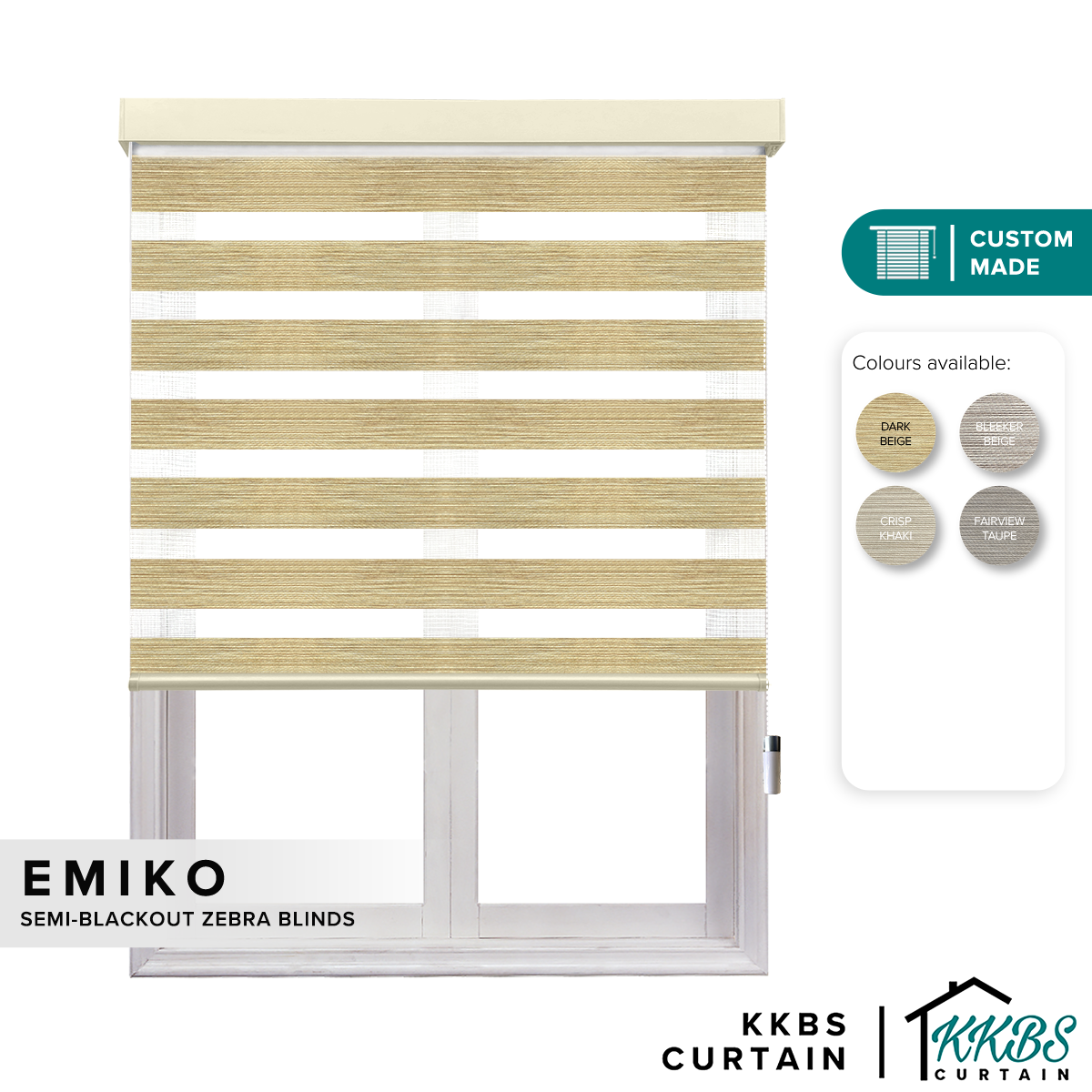 Emiko Semi Blackout Zebra Blinds Dibuat Tersuai