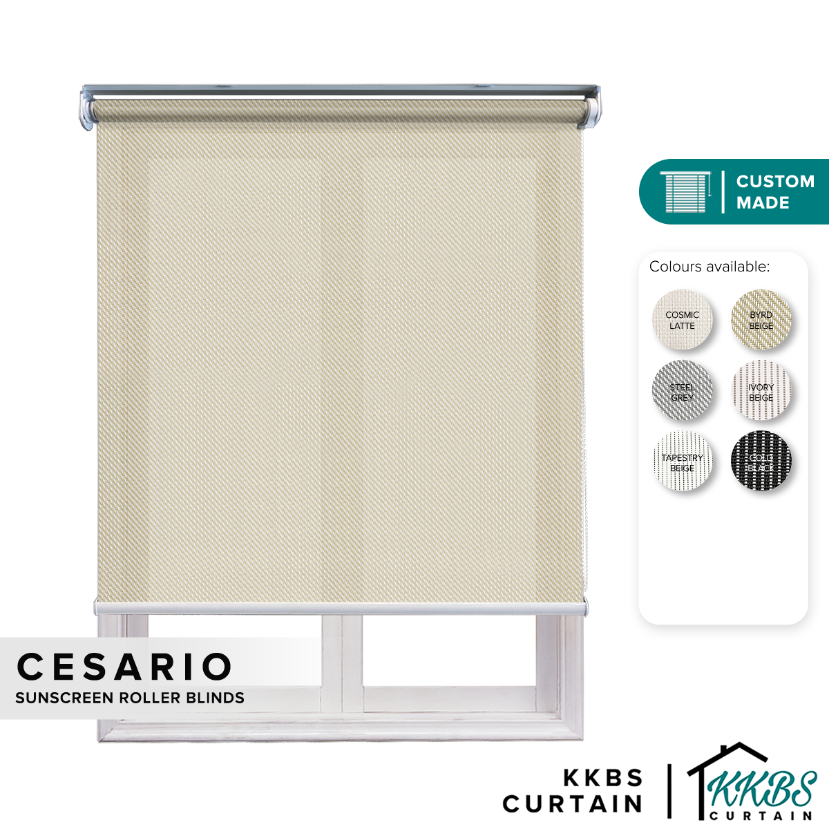 Cesario Sunscreen Roller Blinds Dibuat Tersuai