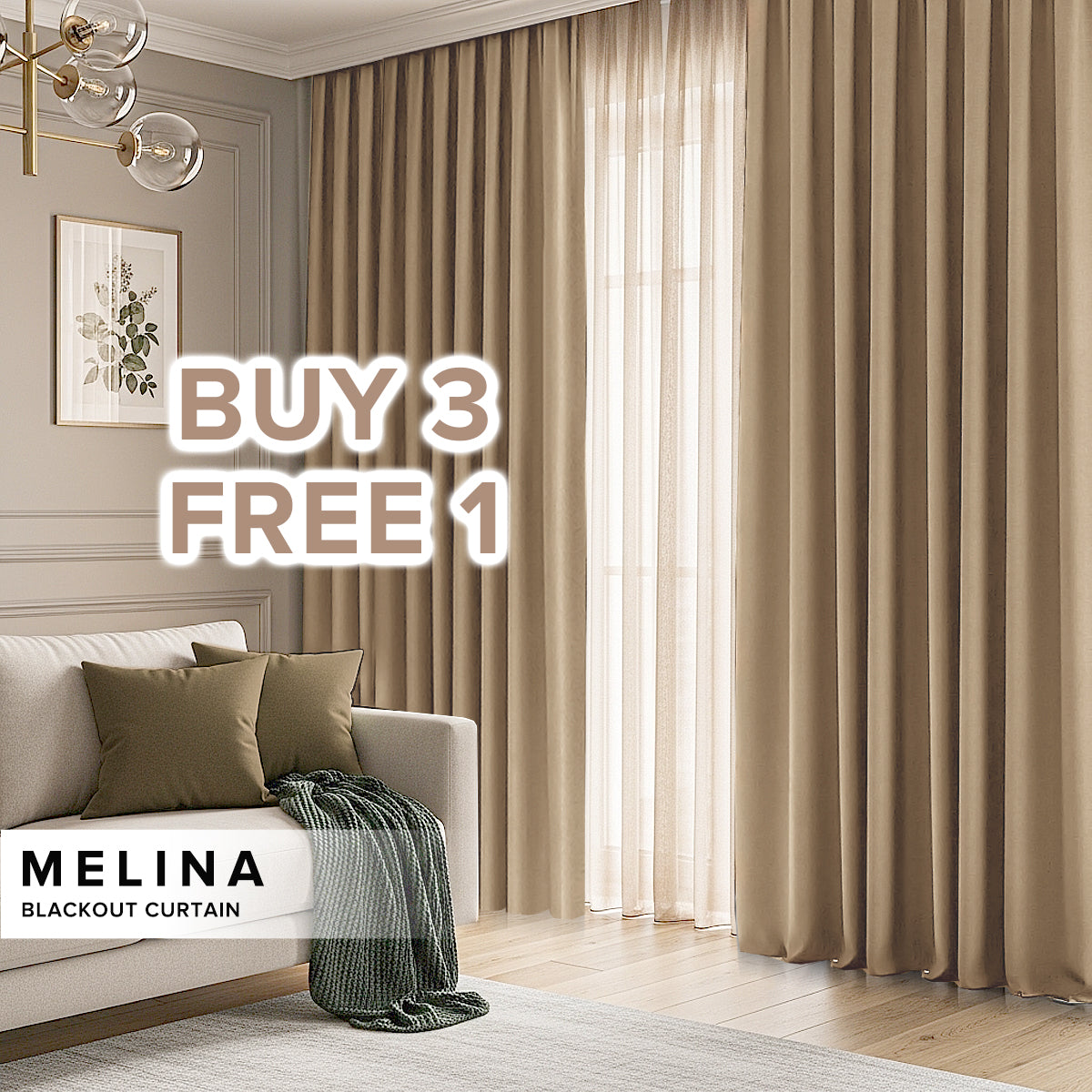 Melina 90-98% Blackout Curtain Ready Made - Extra Width