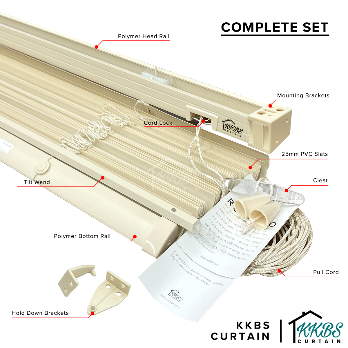 Rolezzo 25mm Venetian Blinds PVC Sedia Dibuat Set Lengkap