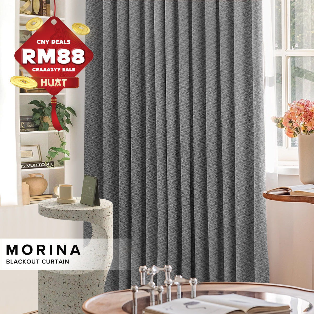 Morina 85-95% Tirai Blackout Sedia Dibuat Lebar Standard
