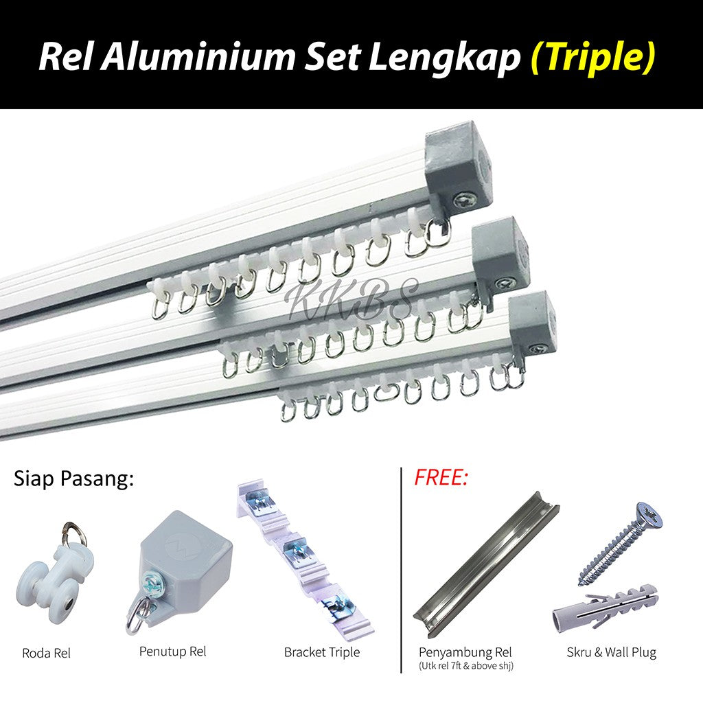 Traludy Rel / Trek Langsir Aluminium Set Lengkap Triple