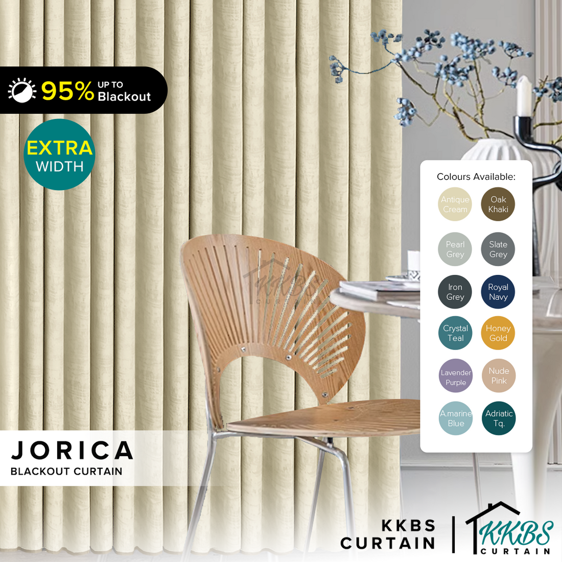 Jorica 85-95% Blackout Curtain Ready Made Extra Width