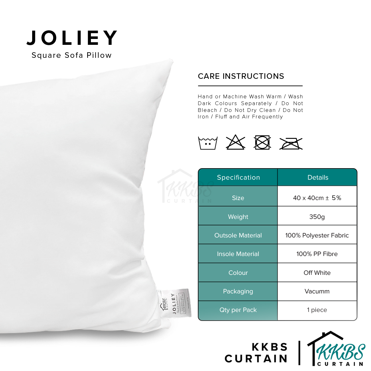 Joliey Square Sofa Pillow White Inner Cushion Throw Pillow
