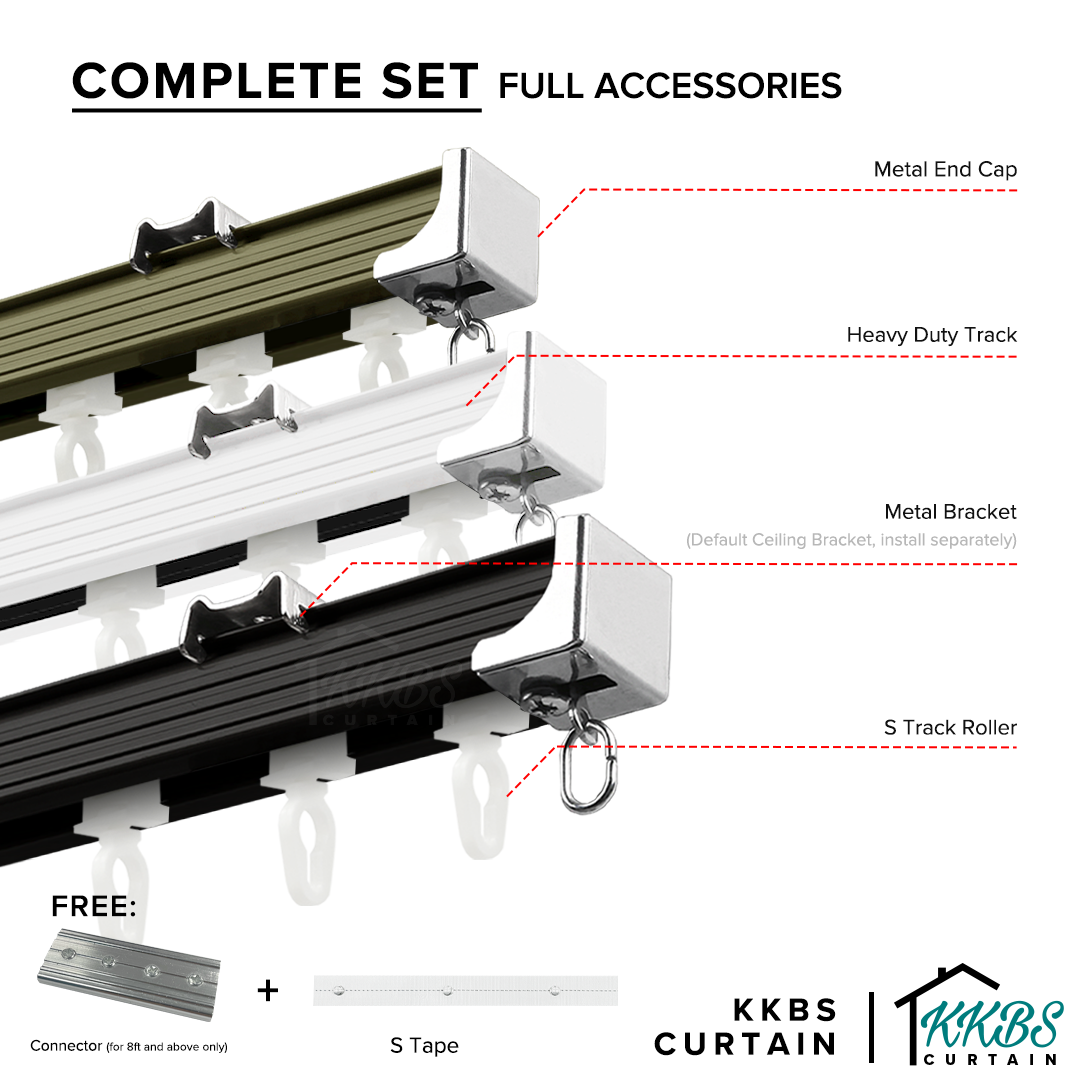 Verody Heavy Duty S Lipat / French Pleat Track Double Set Lengkap 