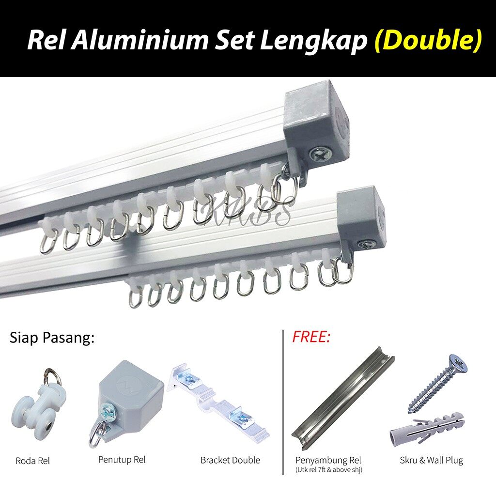 Rel Tirai Aluminium Traludy / Track Double Set Lengkap