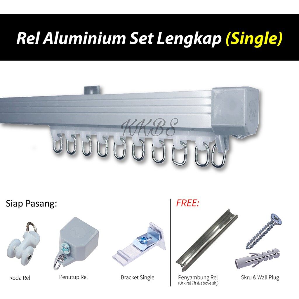 Rel Langsir Aluminium Traludy / Track Single Set Lengkap 