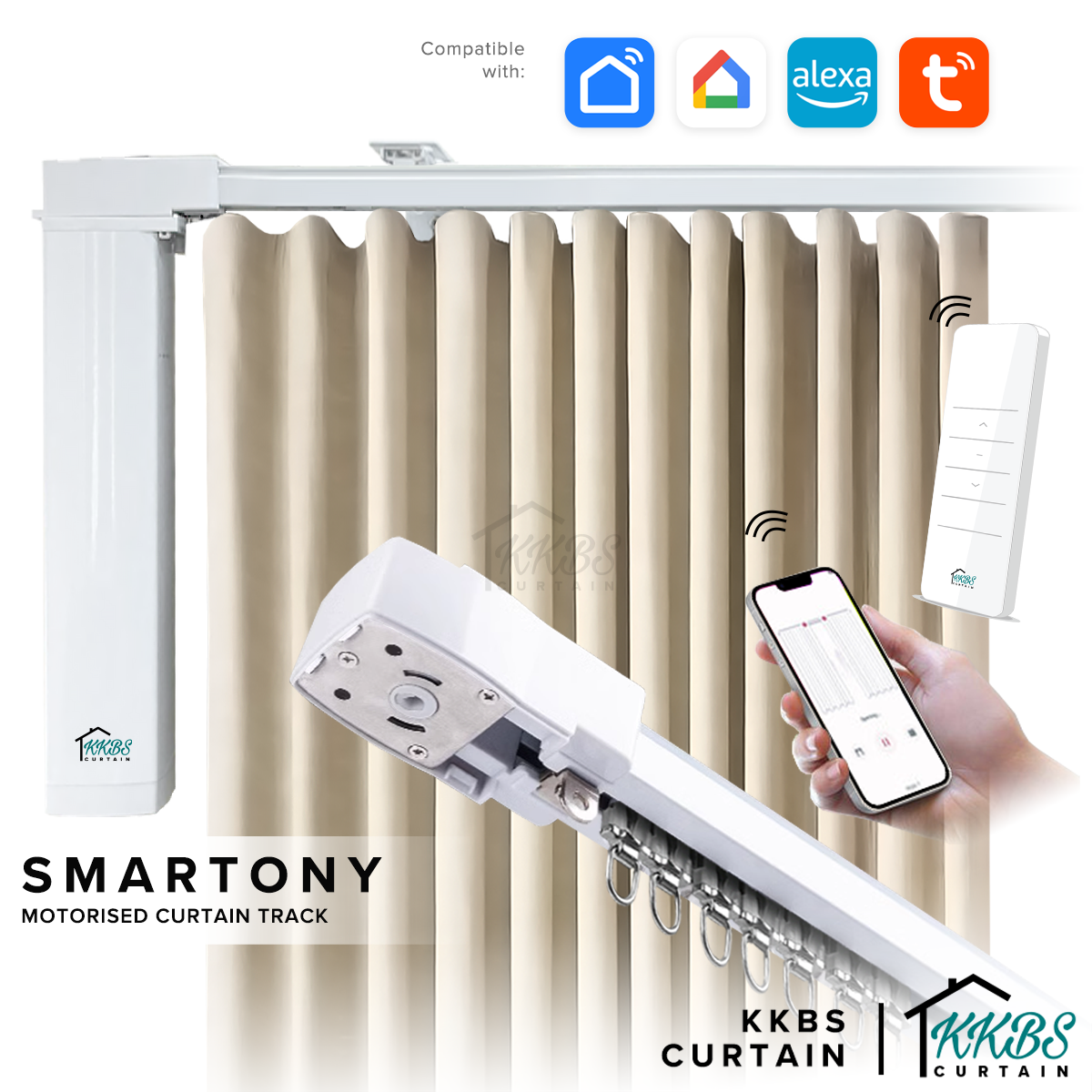 Smartony Wi-Fi / ZigBee Track Langsir Bermotor Set Lengkap