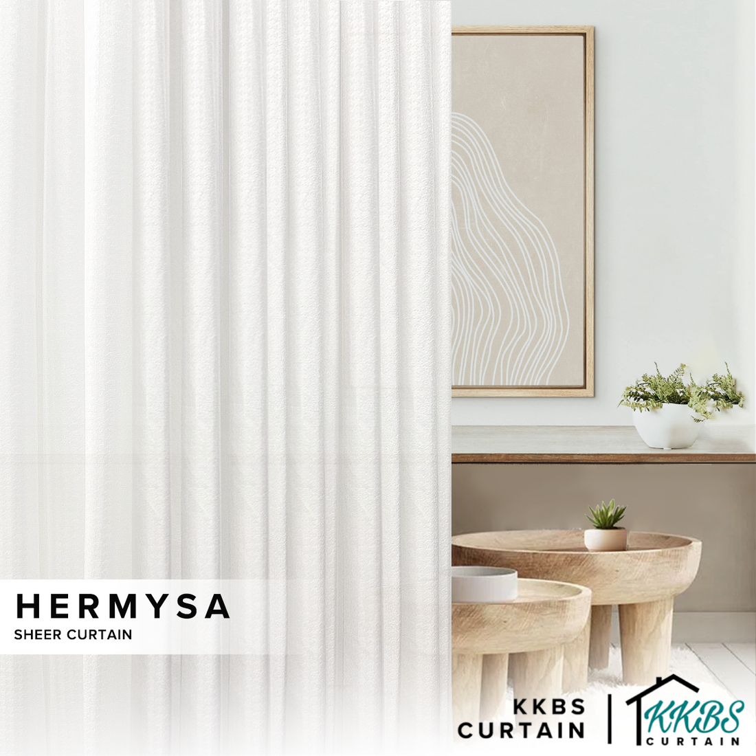 Hermysa Sheer Tulle Ready Made Curtain Hook &amp; Eyelet