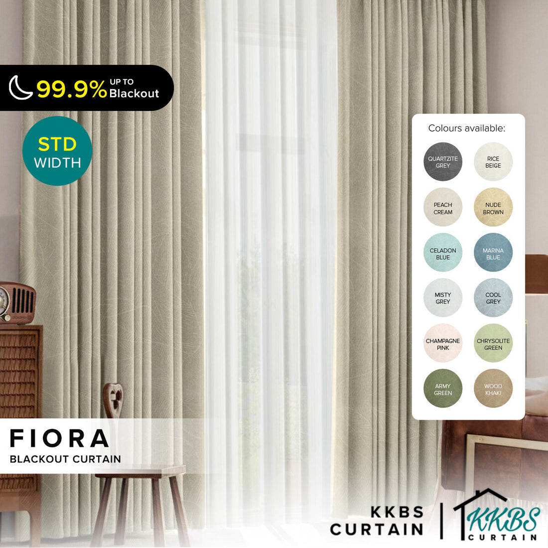 Fiora 98-99.9% Blackout Curtain Ready Made Standard Width