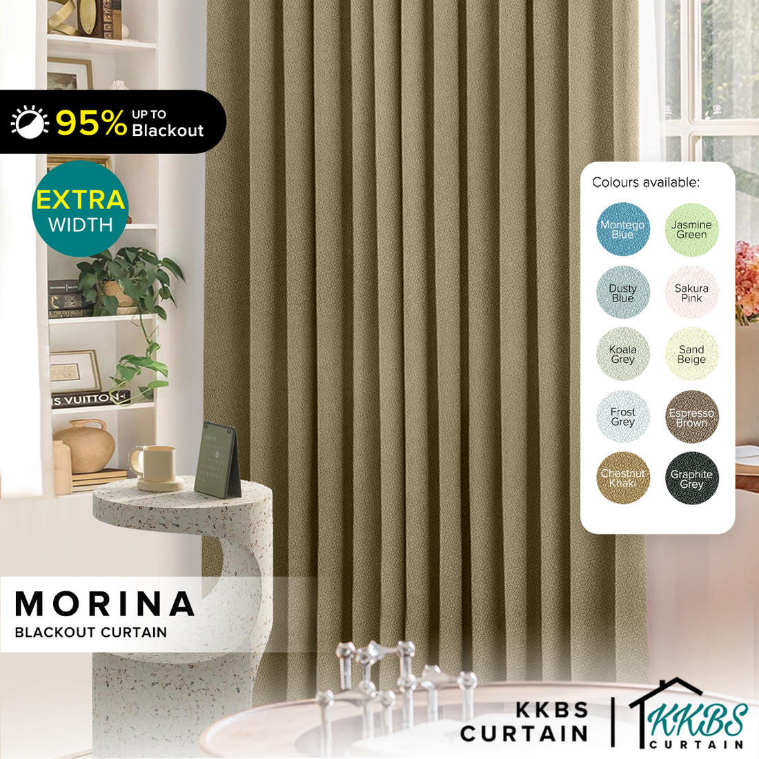 Morina 90% Tirai Blackout Sedia Dibuat Lebar Tambahan 