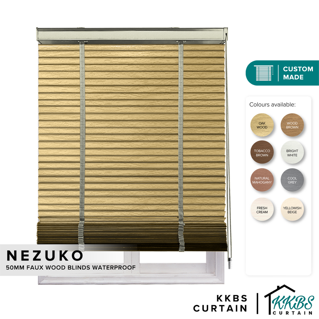 Tirai Kayu Tiruan Nezuko 50mm Kalis Air Dibuat Tersuai 
