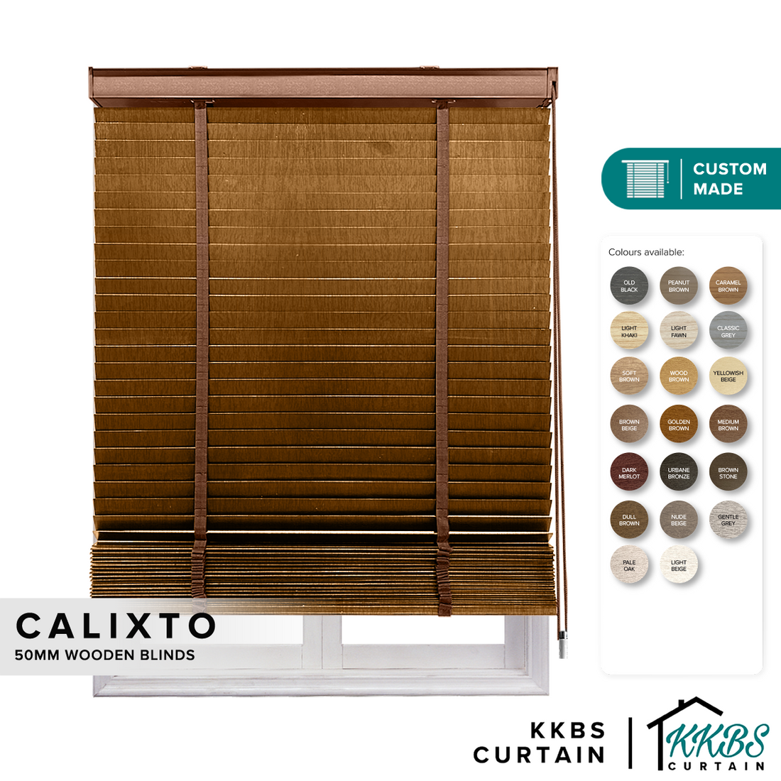 Bidai Kayu Calixto 50mm Dibuat Tersuai 