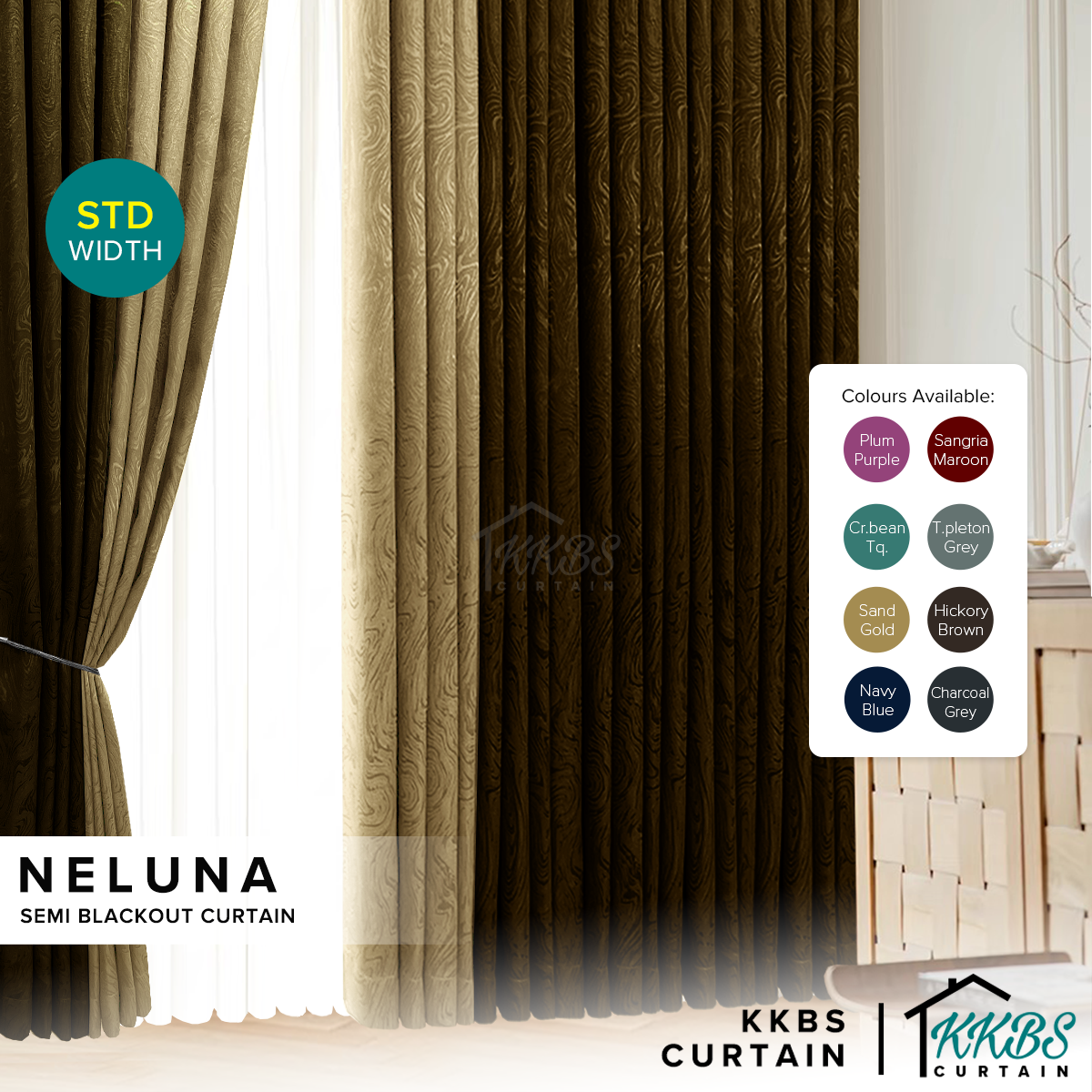 Neluna Semi Blackout Curtain Ready Made Standard Width