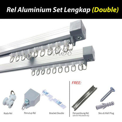 Rel Langsir Aluminium Traludy / Track Double Set Lengkap
