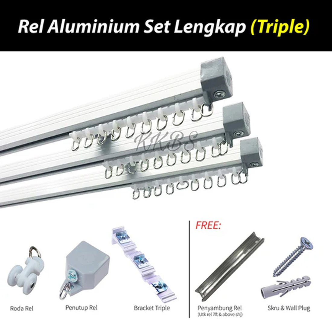 Traludy Rel / Trek Langsir Aluminium Set Lengkap Triple