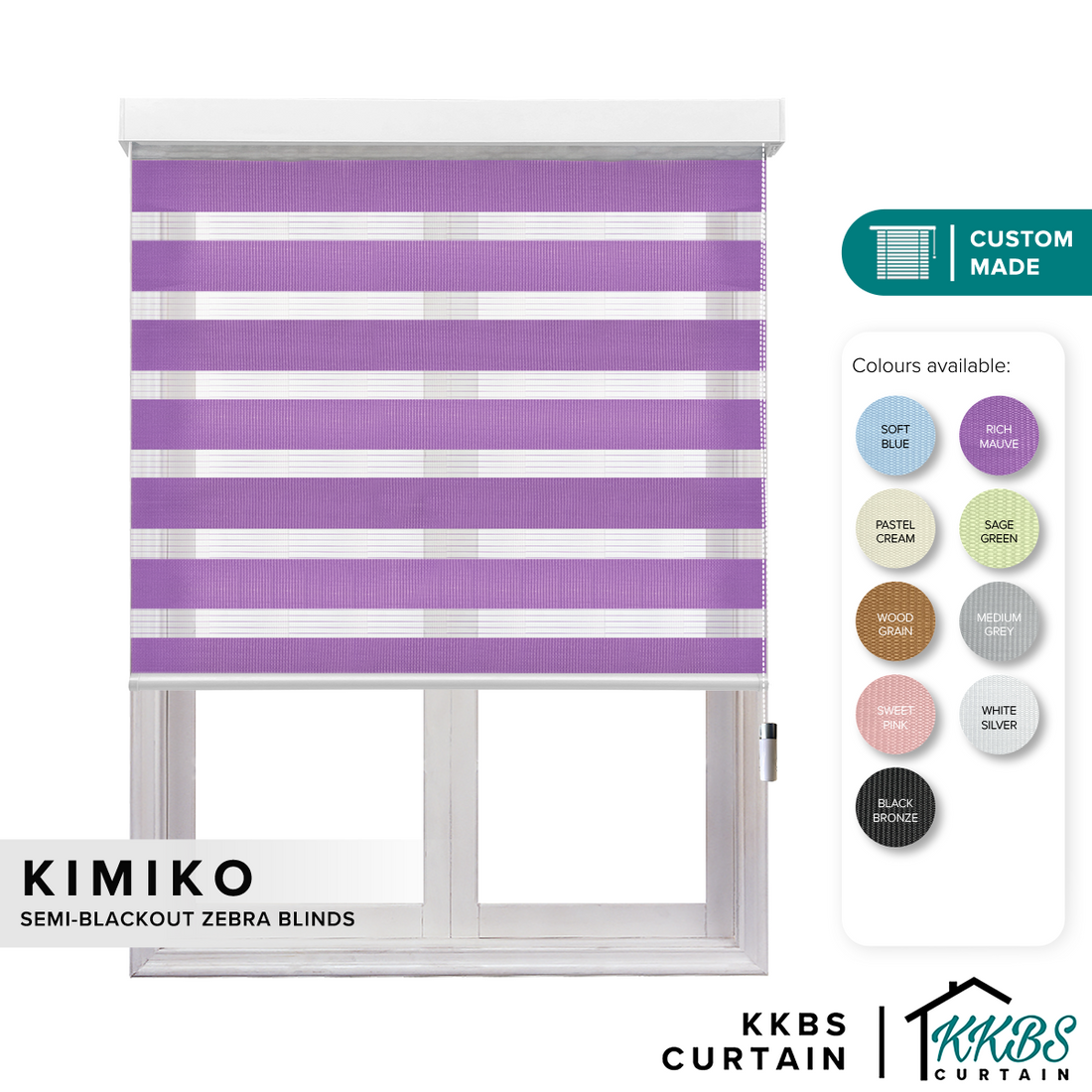 Kimiko Semi Blackout Zebra Blinds Dibuat Tersuai