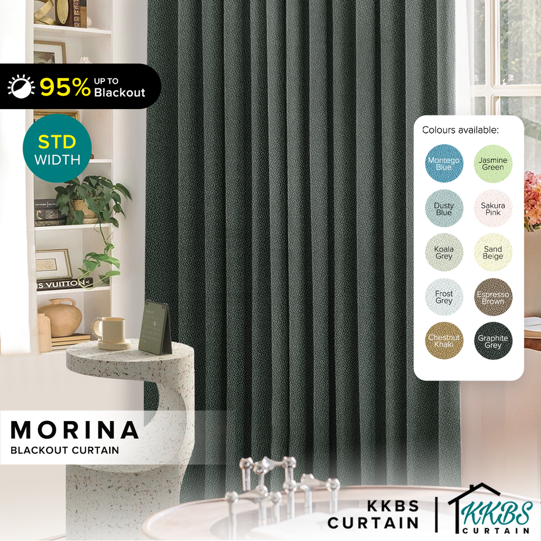 Morina 90% Tirai Blackout Sedia Dibuat Lebar Standard