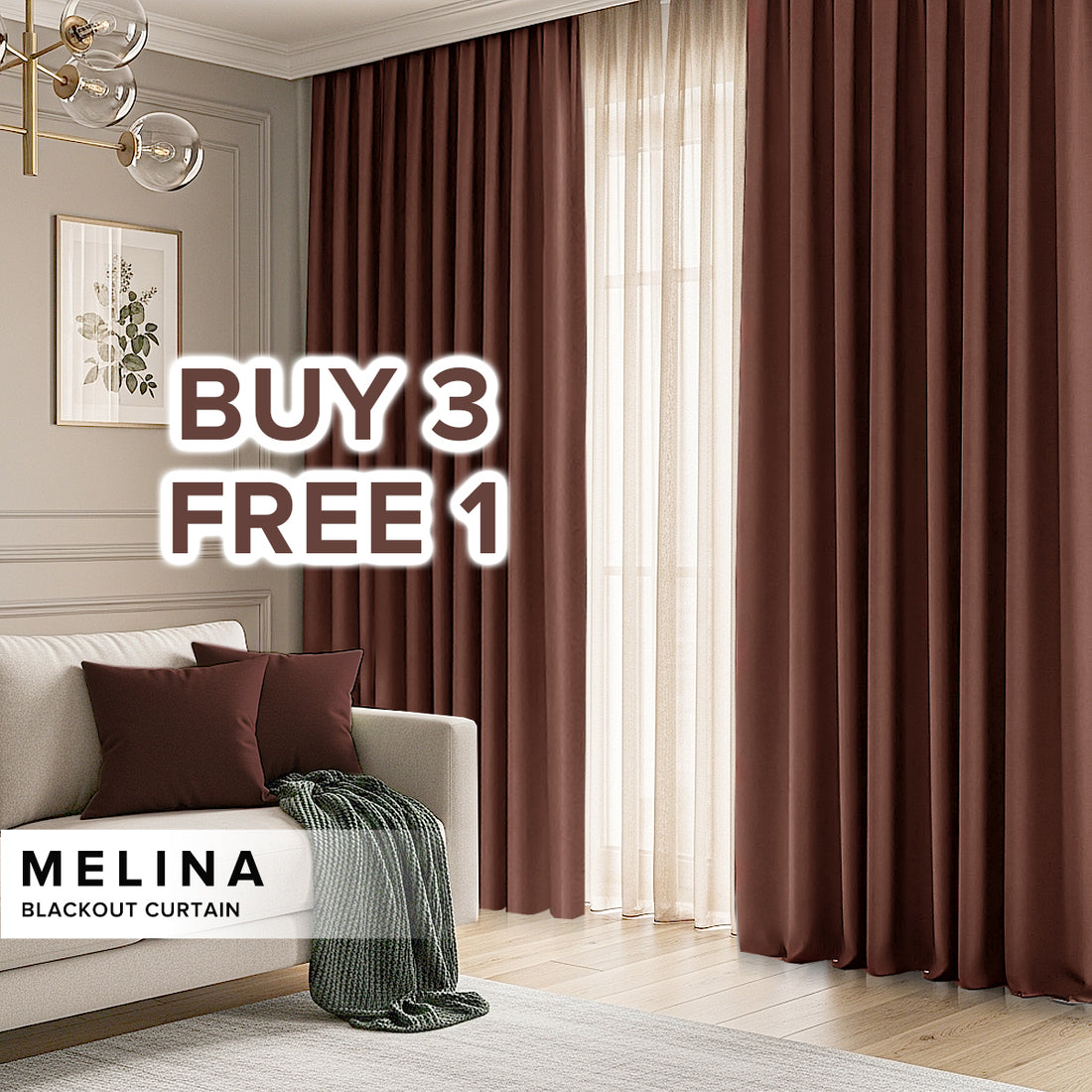 Melina 90-98% 遮光窗帘 挂钩和孔眼款（标准宽度）