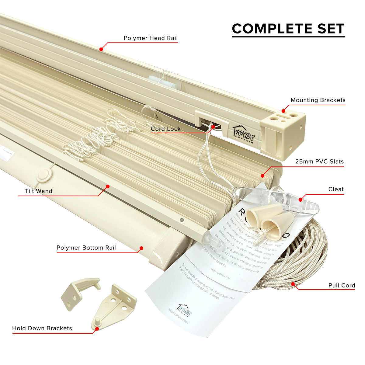 Rolezzo 25mm Venetian Blinds PVC Sedia Dibuat Set Lengkap