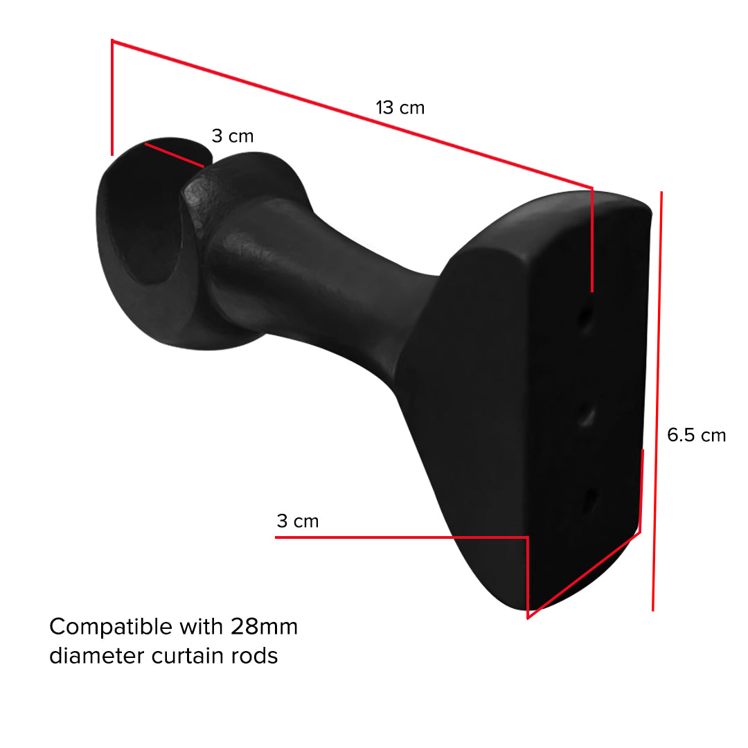 Cassedy Wooden Curtain Rod Single Bracket - Ebony Black