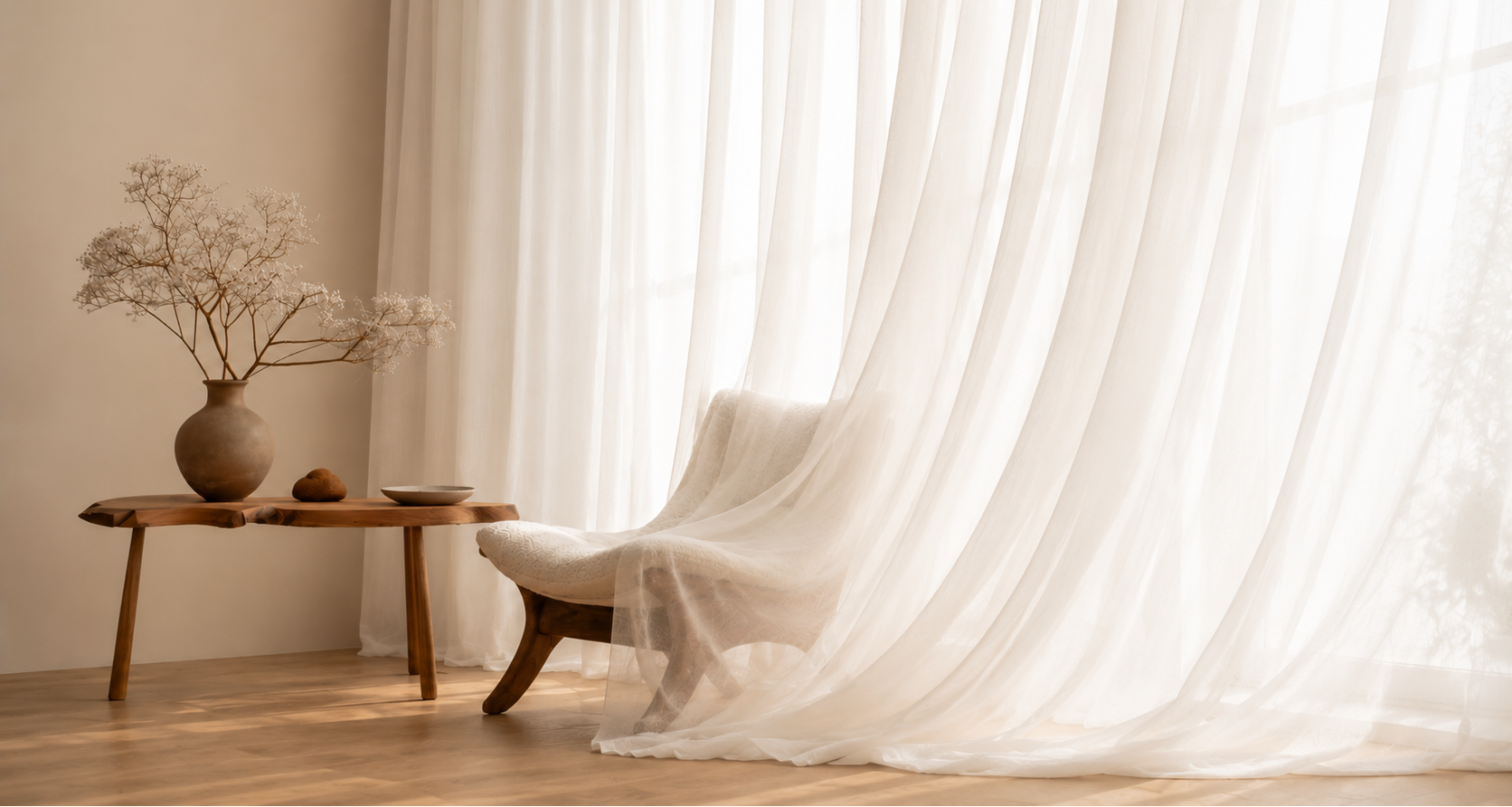 Curtains filtering light in a modern home