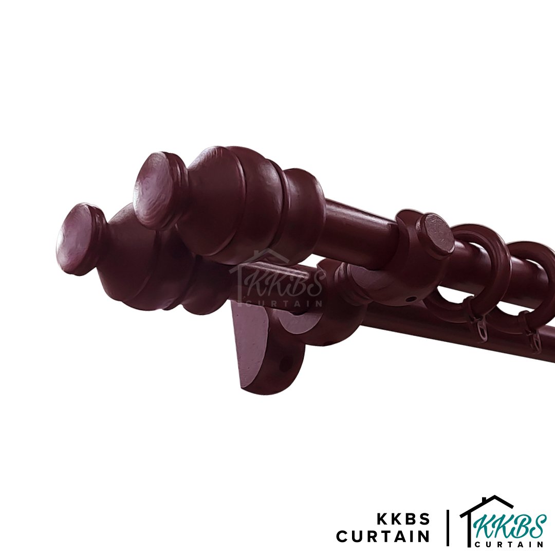 Cassedy Wooden Curtain Rod Double Bracket Dark Merlot Colour - KKBS CURTAIN