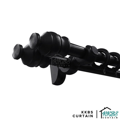 Cassedy Wooden Curtain Rod Double Bracket Ebony Black Colour - KKBS CURTAIN