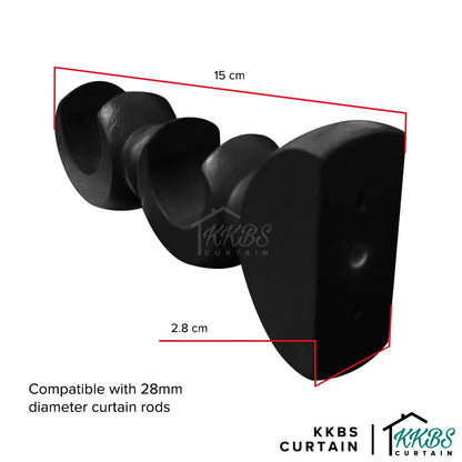 Cassedy Wooden Curtain Rod Double Bracket Ebony Black Colour - KKBS CURTAIN