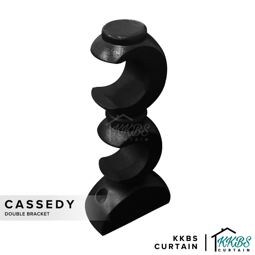 Cassedy Wooden Curtain Rod Double Bracket Ebony Black Colour - KKBS CURTAIN