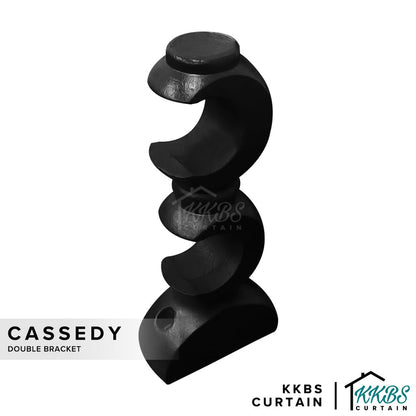 Cassedy Wooden Curtain Rod Double Bracket Ebony Black Colour - KKBS CURTAIN