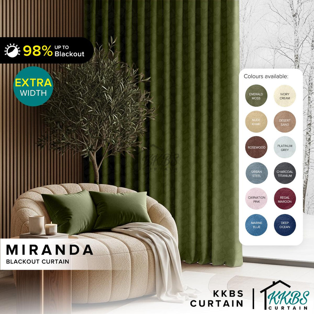 Miranda 90-98% Blackout Curtain Ready Made Hook &amp; Eyelet - Extra Width