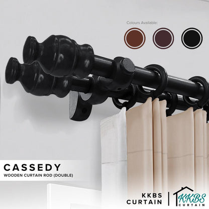 Cassedy Wooden Curtain Rod Double Complete Set