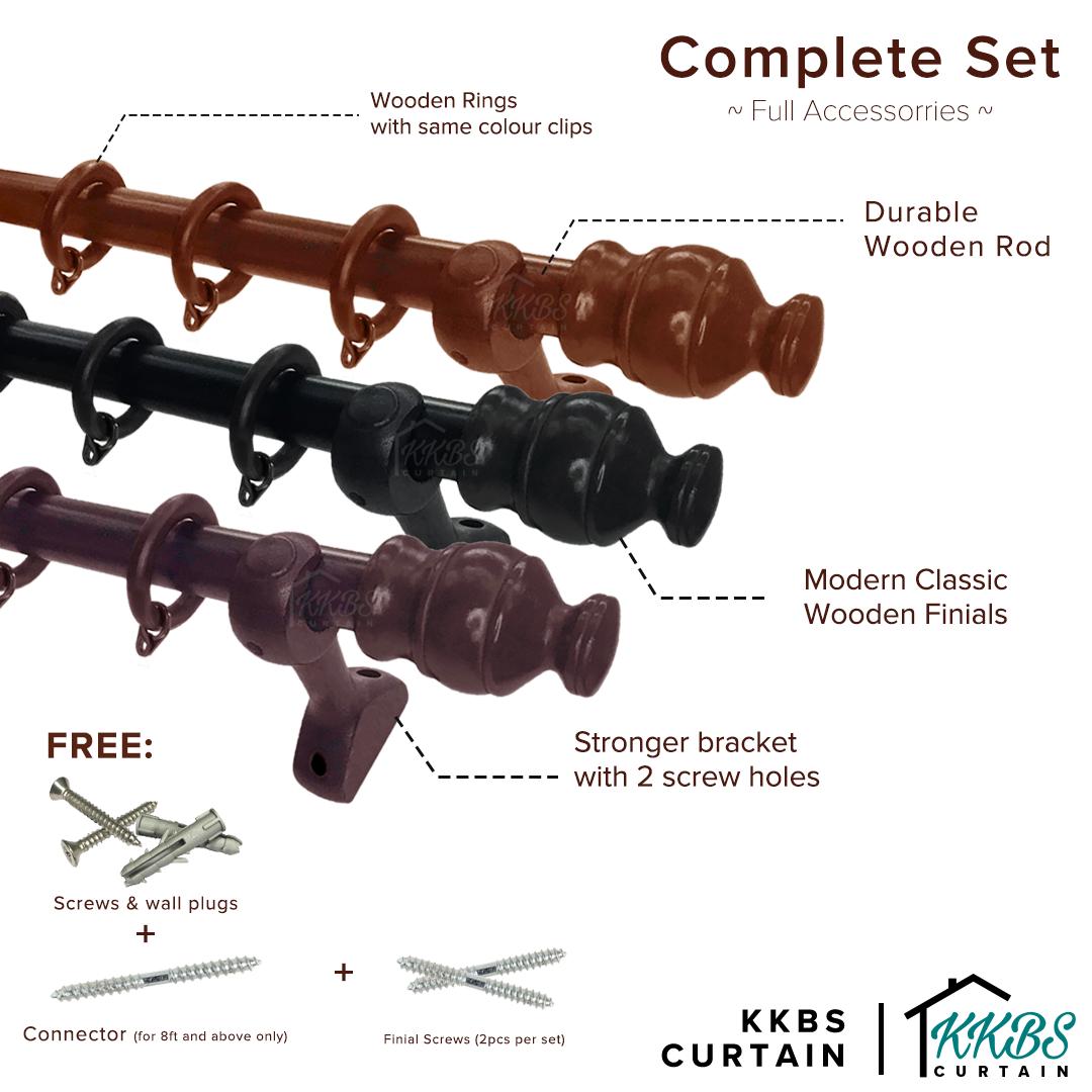 Cassedy Wooden Curtain Rod Double Complete Set