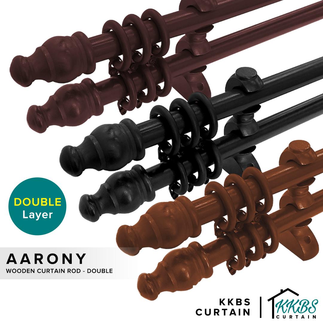 Aarony Wooden Curtain Rod Double Complete Set