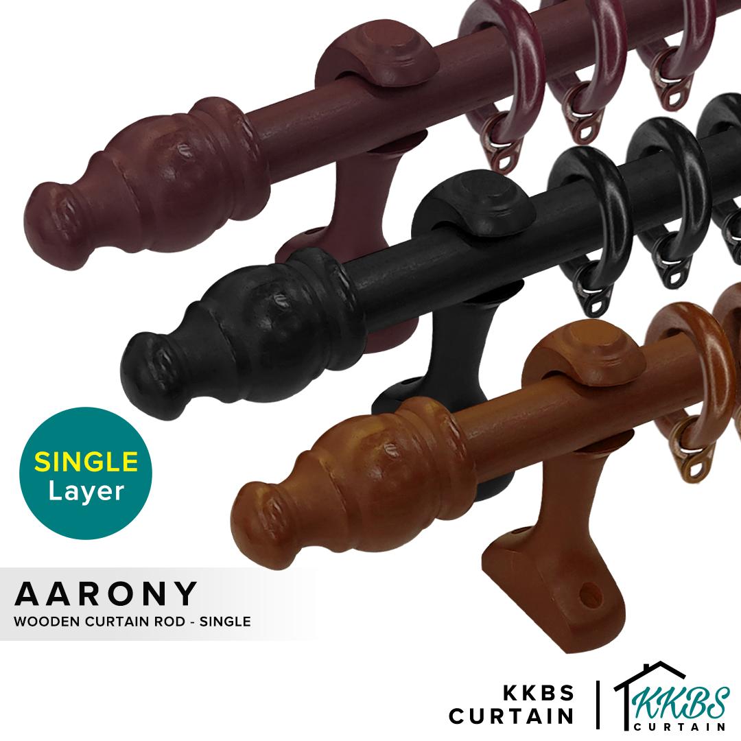 Aarony Wooden Curtain Rod Single Complete Set